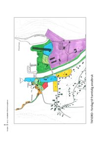 Situasjonsplan som viser et forslag til framtidig arealbruk (TAFIORD) med fargemerkede soner og bygningsplasseringer.