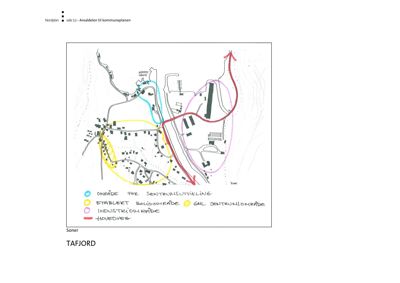 Kommuneplan for Tafjord som viser arealdelen med soner for bolig, industri og sentrumutvikling.