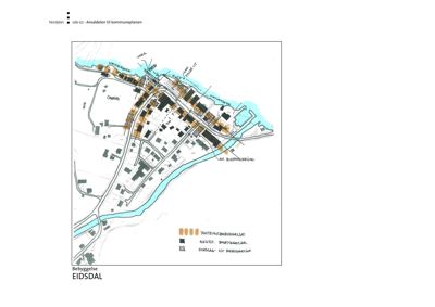 Kart over Eidsdal som viser bebyggelse, vassdrag og arealdeler fra kommuneplanen.