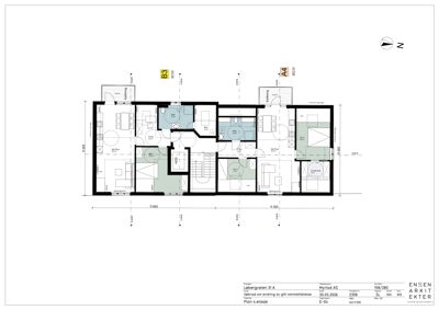 Etasjeplan (Plan 4. etasje) som viser romfordeling, veggtykkelse og dimensjoner for en leilighet i Lebergveien 91 A.