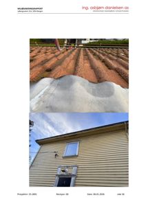 Fotografier av et tak og fasade på en bygning