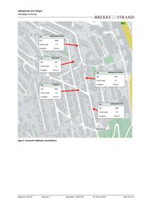 Oversiktskart over Lebergveien med trafikktall (ÅDT, andel tunge, hastighet) for ulike deler av veien.