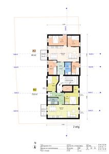 Etasjeplan for 2. etasje (2 etg) av en bolig, med romfordeling, arealer og snittlinjer.