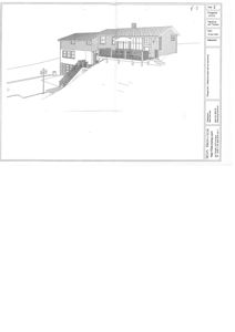 Tegning som viser fasadeopprikk (oppsett) av en bygning sett fra siden.