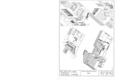 3D-visualisering (rendering) av en bygning sett fra en vinkel som viser både fasade og deler av innsiden.