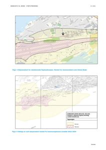 Kart som viser støysoner (gul og rød sone) for flyplass i Bodo, hentet fra kommuneplanen.