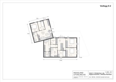 Etasjeplan (1. etg) som viser romfordeling, dimensjoner og plassering av inngang og trapp.