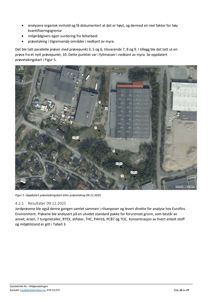 Et luftfoto (satellittbilde) som viser en bygning og omgivelsene, med merket prøvetakingspunkter (1-10) og en skala.