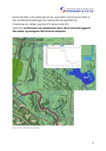 Kart som viser topografi, vassdrag og en markert forsenkning på tomten.