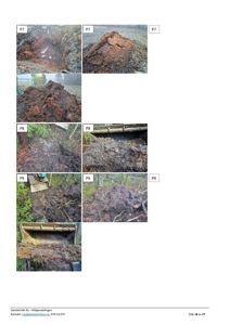 Et collage av flere fotografier som viser utgravd jord og grus fra en byggeplass, sannsynligvis fra en geoteknisk rapport.