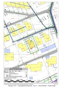 Situasjonskart som viser tomtens grenser, naboeiendommer, veier og bygningsplassering.
