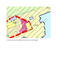 Situasjonsplan som viser eiendomsinndeling (78/23, 78/25, 8/54), bygningsplasseringer og en markert forslag til nydel på nordsiden av et hus.