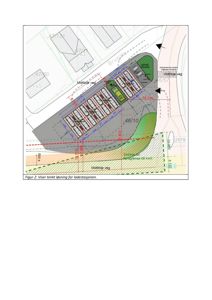 Situasjonsplan som viser plassering av ladestasjon i forhold til vei, naboeiendommer og topografi.