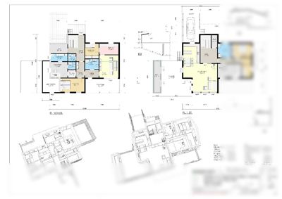 Etasjeplan (PL 1.ET) og situasjonsplan (PL SØKKEL) for en bolig, med romoppdeling, mål og arealoppsummering.