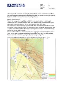 En oversiktskart (situasjonsplan) som viser et område med fjell, skog og eiendom 85/1. Kartet illustrerer faresoner for steinsprang og hensynssoner basert på topografi.