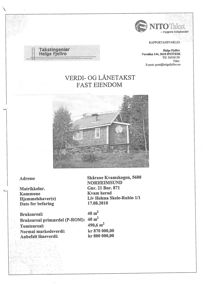 Fotografi av en eksisterende hytte i tre med steinfundament, tatt som del av en takst- og lånetakstrapport.