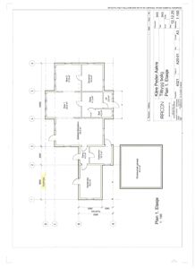 Etasjeplan (Plan 1. Etasje) som viser romfordeling, dimensjoner og arealer for en bolig.