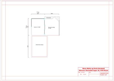 Etasjeplan (1. etasje) som viser romfordeling, eksisterende og nybygd areal, samt dimensjoner.