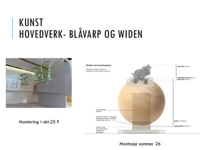 Fotografi av en installasjon med tre hengerende, grønne, geometriske strukturer i et innendørs rom.