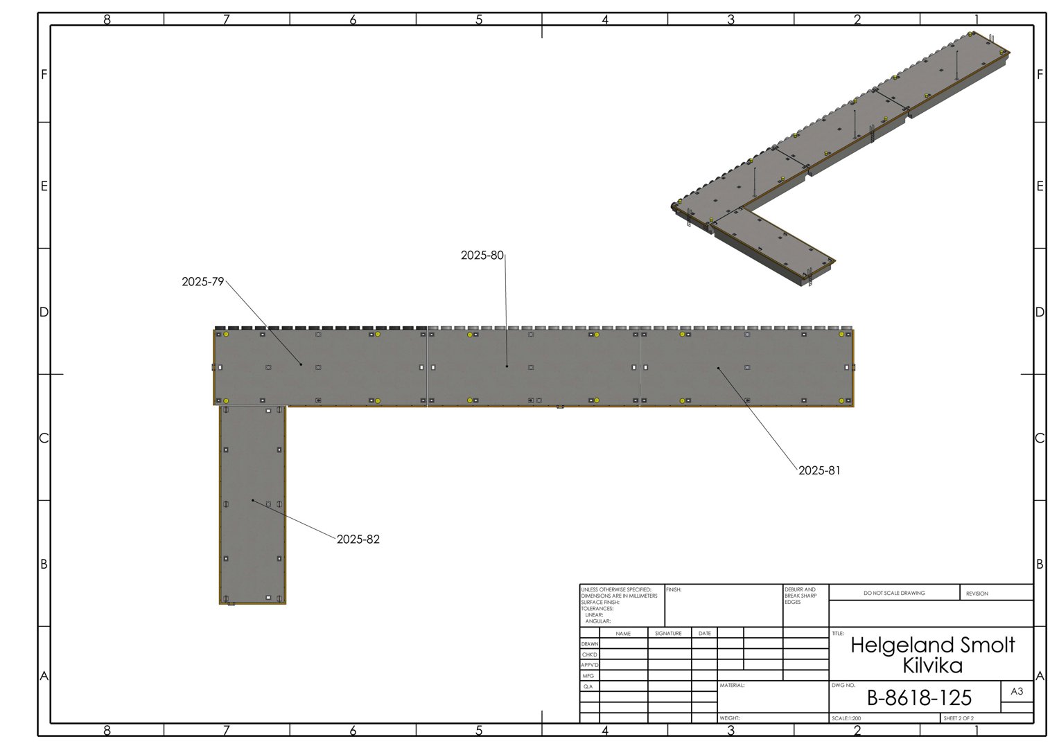 Etasjeplan (topplan) som viser romfordeling og plassering av elementer (merket 2025-79, 2025-80 osv.) i en bygning.