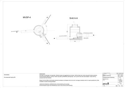 Snittegning (Snitt A-A) av en ventilasjonsanlegg (MVSP-4) med dimensjoner og tekniske notater.