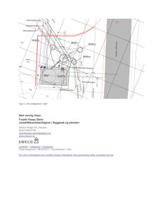 Tegning av en mur/støpekant i rødt (Figur 1) med konstruksjonslinjer og dimensjoner.