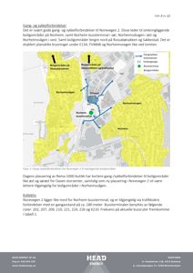 Kart som viser gang- og sykkelforbindelser fra Norevegen 2 til omkringliggende boligområder, inkludert Norheimsvegen, Norheim bussterminal og Norheimskogen.