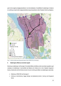 Kart som viser estimerte direkte-besøk (bolig-butikk-bolig) per dag for REMA1000 ved Norevegen 2, med overlappende bomring-områder.