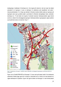 Kart som viser en bydel med overlagte data om sykkelveier, destinasjonsvekter og bygningstyper.