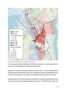 Kart som viser beregnet biltrafikk og besøksgrunnlag per grunnkrets i et område rundt Norevegen 2.