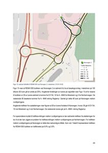 Kart som viser estimert biltrafikk til en butikk ved Norevegen 2 i maksstimen, med rundkjøringer og trafikkstrømmer.