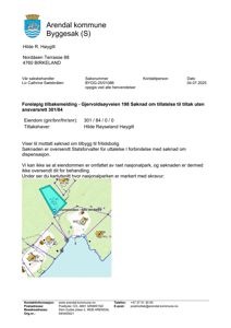 Kartutsnitt fra en byggesak som viser eiendomsnummer, grenser og en markert nasjonalpark.