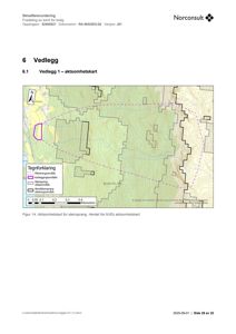 Et aktsomhetskart (situasjonskart) som viser topografi, grenser for kartleggingsområde, steinsprang og skredsteinsprang i området.