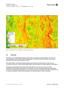 Helningskart over kartleggings- og påvirkningsområdet med fargekodet terrengformasjon og markerte bekker.