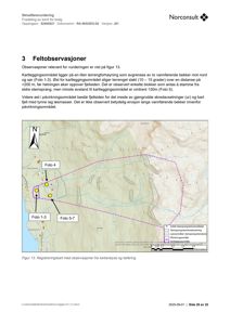 Et registreringskart (situasjonskart) som viser et kartleggingsområde med topografi, bekker, steinsprang og observasjonspunkter (Foto 1-3, 4, 5-7).