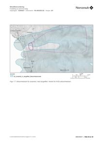 Et skredfarekart (aksomhetskart) som viser et område i Vormesstrand med overlagte skredsoner (blå og lilla områder) og topografi.