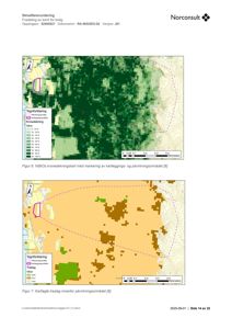 Kart som viser skredfarevurdering, kronedekning og treslag i et område.