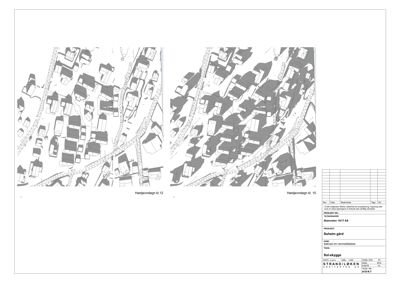 Situasjonsplan som viser sol- og skyggeanalyse for området Høievnvegen 12 og 15.