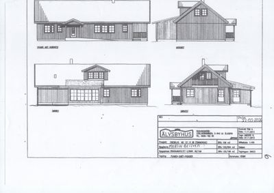 Fasadetegning som viser bygningens utsyn mot nordvest, nordøst, sørvest og sørøst.