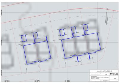 Situasjonsplan (Som bygget plassering) som viser tomtens grenser, bygningsplassering og orientering.