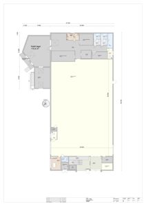 Etasjeplan som viser romfordeling, mål og funksjoner i en bygning.