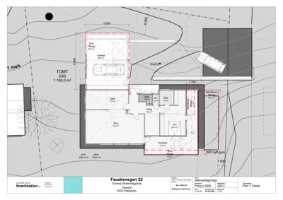 Etasjeplan (Plan 1. Etasje) som viser romfordeling, mål og areal for en bygning på tomt 3/63.