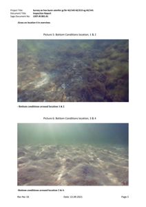 Fotografier av havbunn (bunnforhold) under vann, tatt som del av en inspeksjonsrapport.