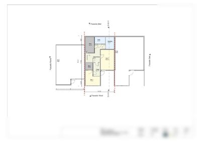 Etasjeplan for underetasjen som viser romfordeling, dimensjoner og fasader.