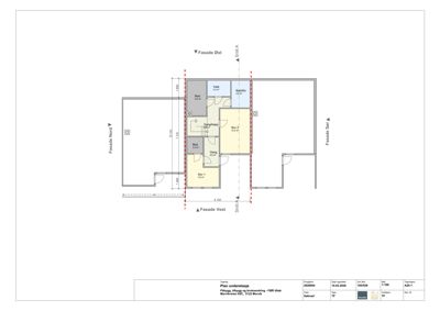 Etasjeplan for underetasjen som viser romfordeling, dimensjoner og fasader.