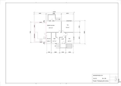 Etasjeplan (1. etasje) med romfordeling, arealer og dimensjoner for en bolig.