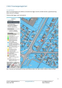 Et kvartærgeologisk kart som viser løsmassefordeling og geologiske forhold på et område med bygninger.