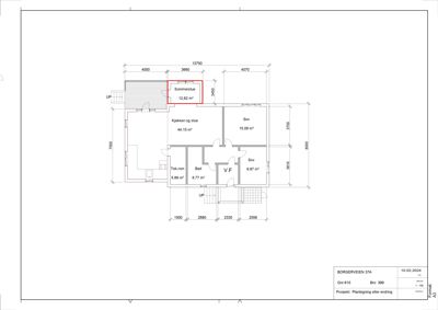 Etasjeplan (1. etasje) som viser romfordeling, arealer og dimensjoner for en bolig.