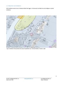 Et kart over et område (Kvikkleire faresonekart) med markerte soner og bygninger.