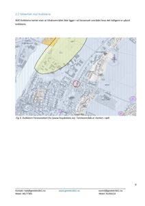 Et kvikkleire faresonekart som viser et geografisk område med merket tomteområde og fareområder.